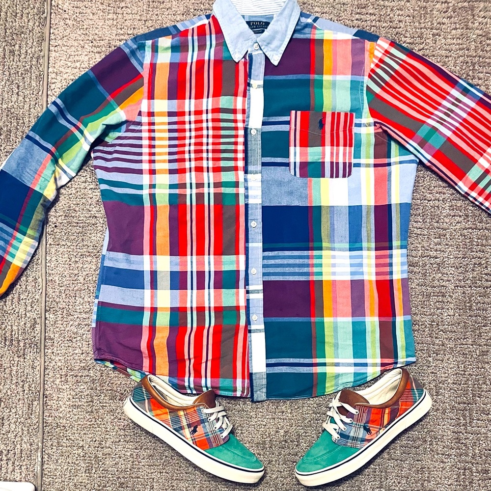 Polo Ralph Laure plaid button up XL & Polo Ralph Lauren boat shoes 11